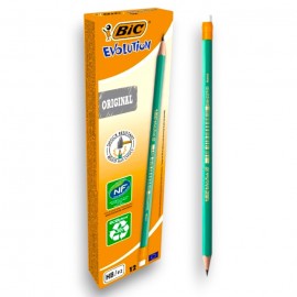 PAQUET DE 12 CRAYONS GRAPHITE BIC EVOLUTION ECOLUTIONS + GOMME - 1