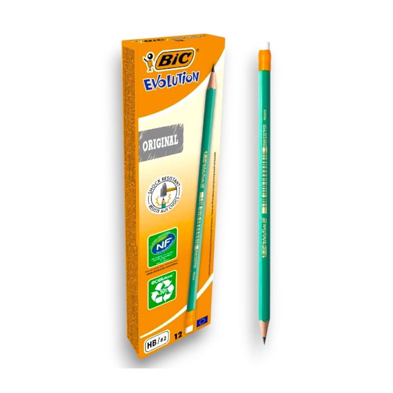 PAQUET DE 12 CRAYONS GRAPHITE BIC EVOLUTION ECOLUTIONS + GOMME - 1