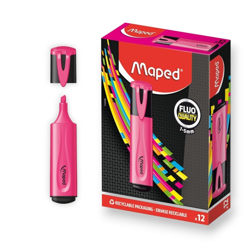 PAQUET DE 12 SURLIGNEUR FLUO MAPED ROSE - 1 PAQUET DE 12 SURLIGNEUR FLUO MAPED ROSE - 1