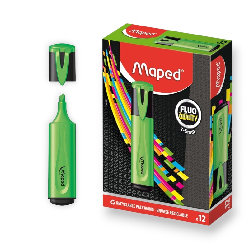 PAQUET DE 12 SURLIGNEURS FLUO MAPED VERT - 1