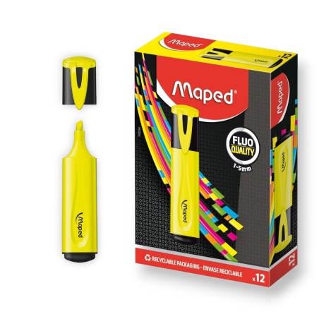 PAQUET DE 12 SURLIGNEURS FLUO MAPED JAUNE - 1