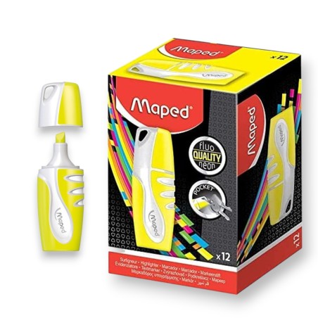 PAQUET DE 12 SURLIGNEURS FLUO MINI MAPED JAUNE - 1