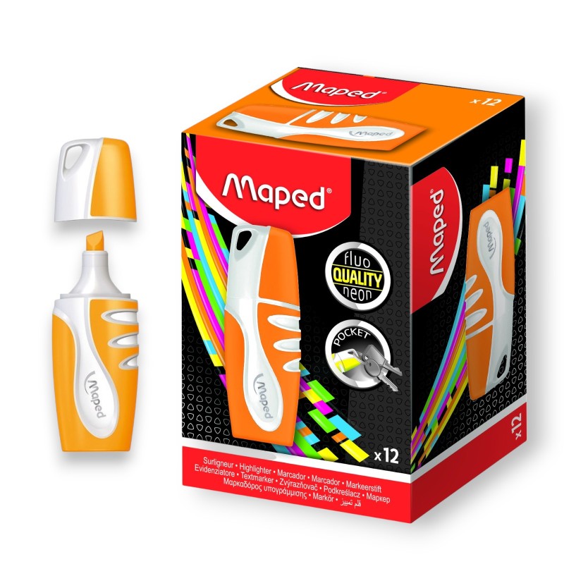 PAQUET DE 12 SURLIGNEURS FLUO MINI MAPED ORANGE - 1