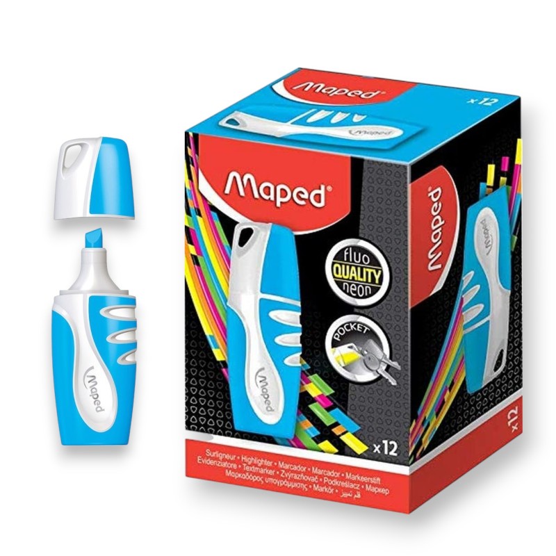 PAQUET DE 12 SURLIGNEURS FLUO MINI MAPED BLEU - 1 PAQUET DE 12 SURLIGNEURS FLUO MINI MAPED BLEU - 1