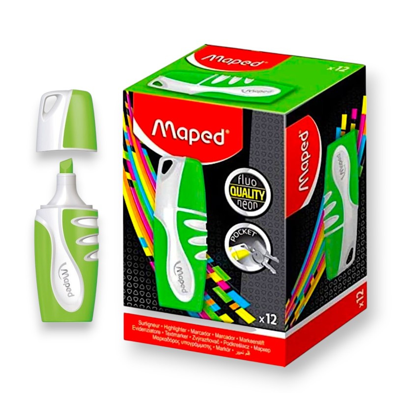 PAQUET DE 12 SURLIGNEURS FLUO MINI MAPED VERT - 1