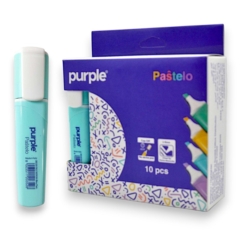 PAQUET DE 10 SURLIGNEURS PURPLE PASTELO BLEU PASTEL - 1