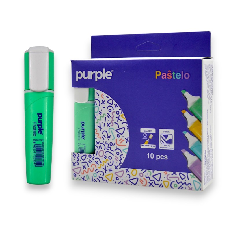 PAQUET DE 10 SURLIGNEURS PURPLE PASTELO VERT PASTEL - 1