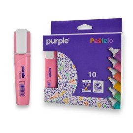 PAQUET DE 10 SURLIGNEURS PURPLE PASTELO SAUMON PASTEL - 1