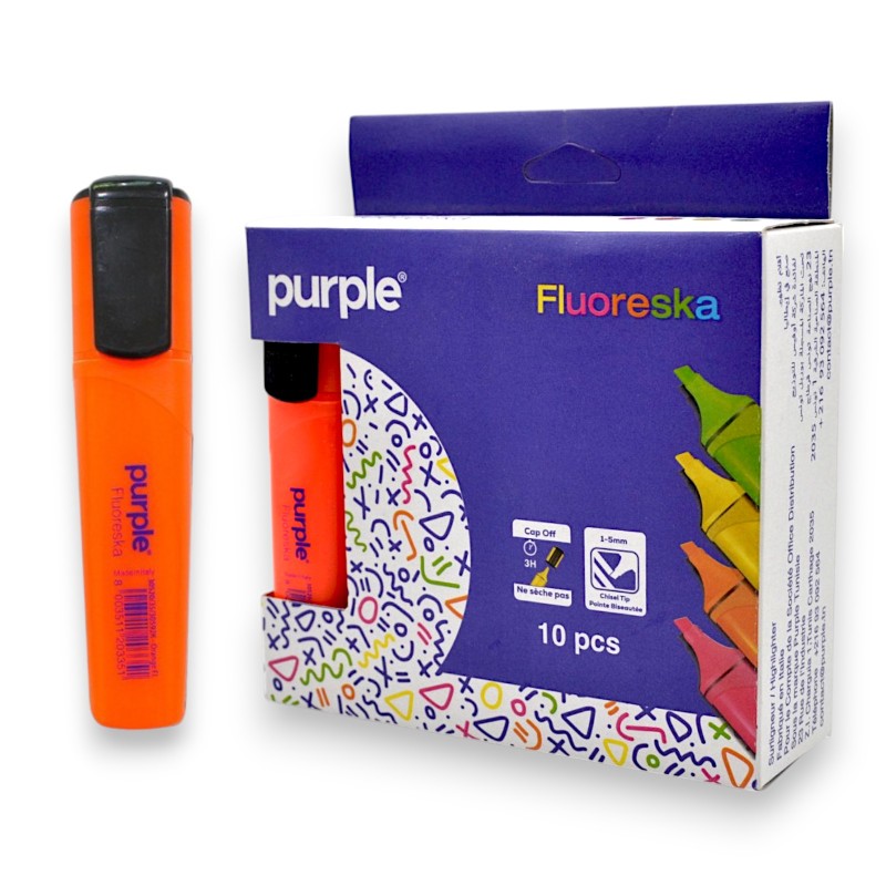 PAQUET DE 10 SURLIGNEURS PURPLE FLUORESKA ORANGE - 1