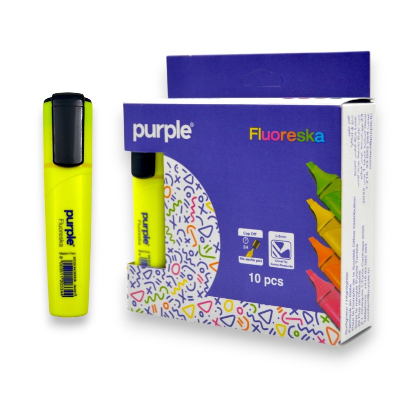 PAQUET DE 10 SURLIGNEURS PURPLE FLUORESKA  JAUNE - 1