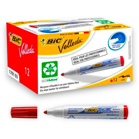 PAQUET DE 12 MARQUEURS TABLEAU VELLEDA BIC ROUGE - 1