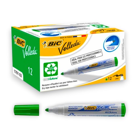 PAQUET DE 12 MARQUEURS TABLEAU VELLEDA BIC VERT - 1