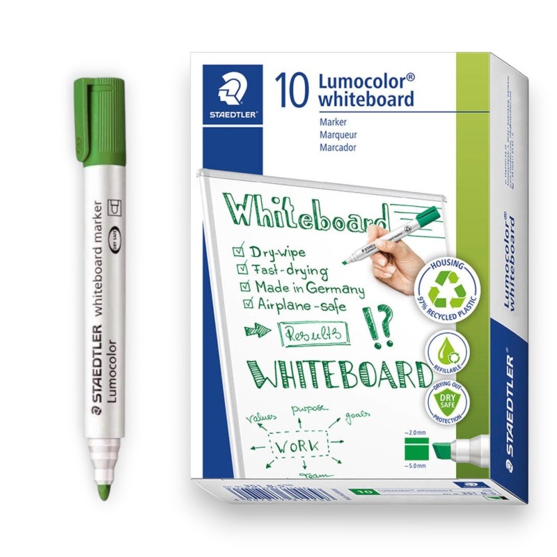 PAQUET DE 10 MARQUEURS TABLEAU LUMOCOLOR STAEDTLER VERT - 1