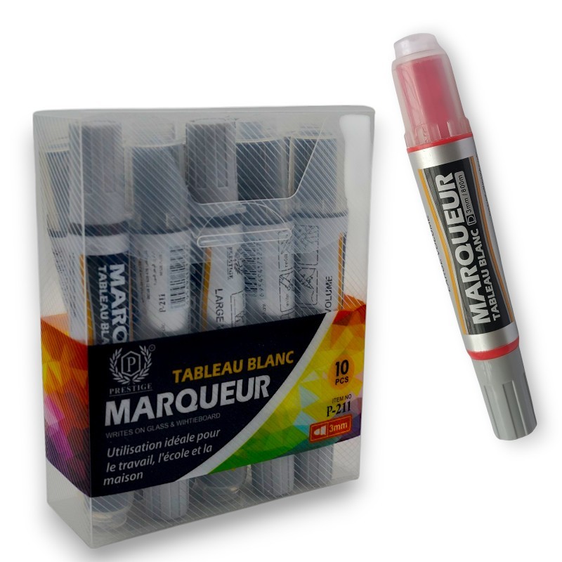 PAQUET DE 10 MARQUEURS TABLEAU RECHARGEABLE PRESTIGE ROUGE - 1