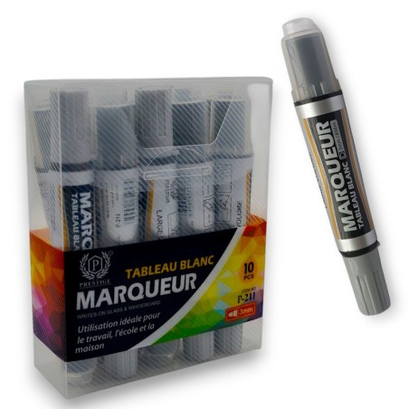 PAQUET DE 12 MARQUEURS TABLEAU RECHARGEABLE PRESTIGE NOIR - 1