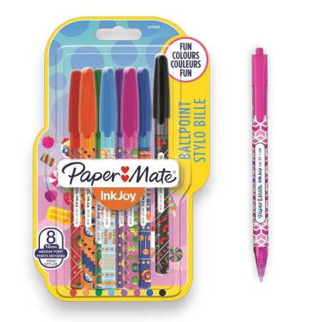 POCHETTE DE 8 STYLOS A BILLE COULEURS CANDY INKJOY WRAP - 1