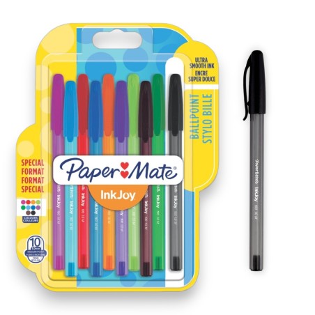 POCHETTE DE 10 STYLOS A BILLE INKJOY 100 ASSORTIES PAPERMATE - 1