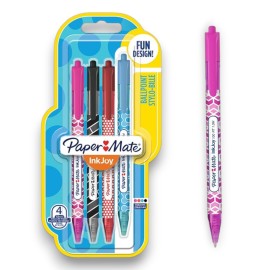 POCHETTE DE 4 STYLOS A BILLE INKJOY 100 RETRACTABLE PAPERMATE - 1