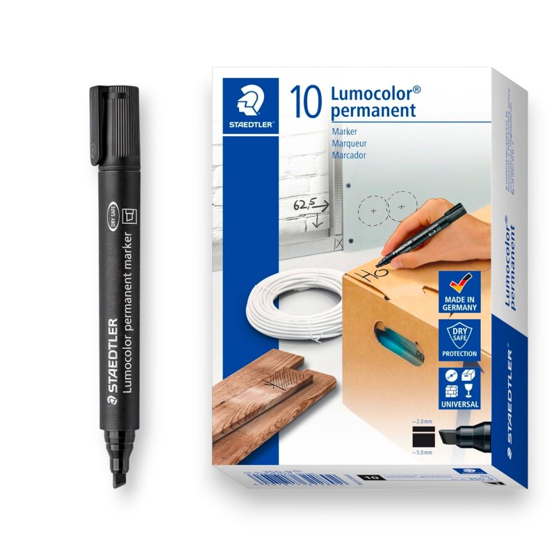 PAQUET DE 10 MARQUEURS PERMANENT LUMOCOLOR STAEDTLER NOIR - 1