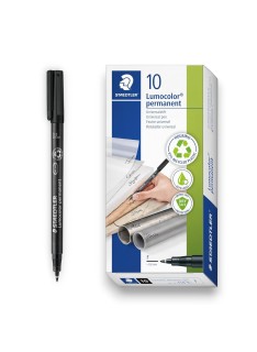 PAQUET DE 10 MARQUEURS PERMANENT PEN F LUMOCOLOR STAEDTLER NOIR - 1