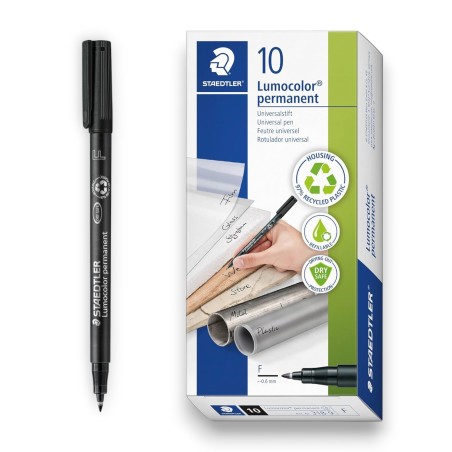 PAQUET DE 10 MARQUEURS PERMANENT PEN F LUMOCOLOR STAEDTLER NOIR - 1