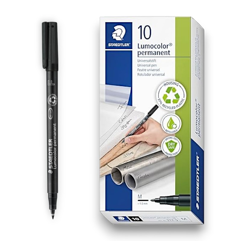 PAQUET DE 10 MARQUEURS PERMANENT PEN M LUMOCOLOR STAEDTLER NOIR - 1