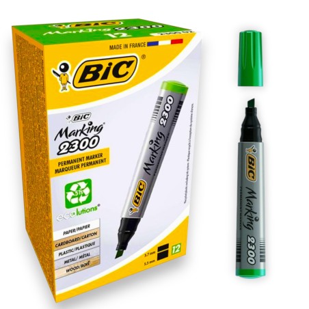 PAQUET DE 12 MARQUEURS PERMANENT BIC VERT - 1