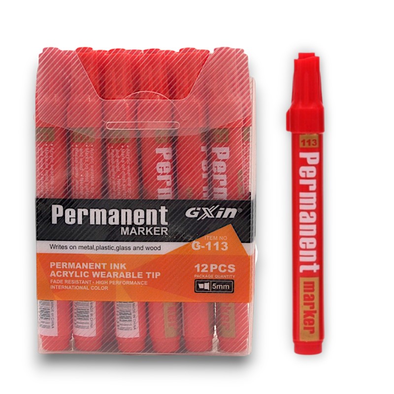 PAQUET DE 12 MARQUEURS PERMANENT GXIN ROUGE - 1