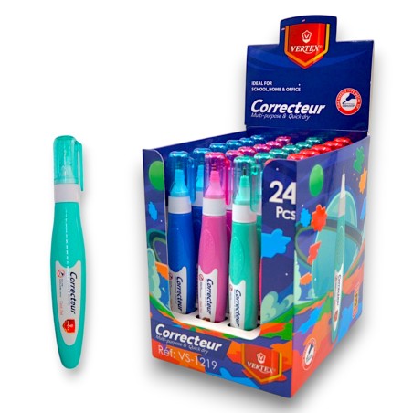 PAQUET DE 24 CORRECTEURS STYLO COULEUR 7ML VERTEX - 1