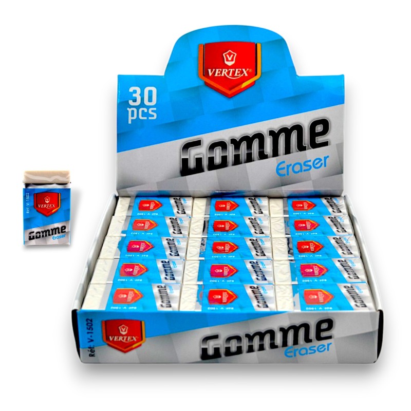 PAQUET DE 30 GOMMES BLANCHES MOYEN MODELE VERTEX - 1