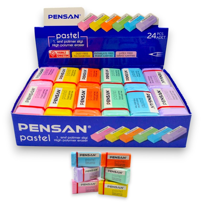 PAQUET DE 24 GOMMES COULEUR PASTEL PENSAN - 1