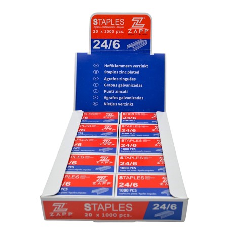 PAQUET DE 20 BOITE DE 1000 AGRAFES 24/6 ZAPP - 1