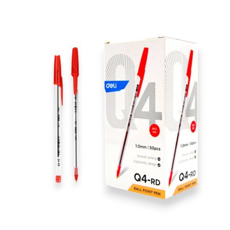 PAQUET DE 50 STYLO A BILLE DELI ROUGE - 1