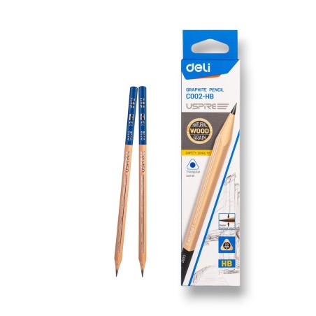 PAQUET DE 12 CRAYONS GRAPHITE TRIANGULAIRE DELI HB N°2 - 1