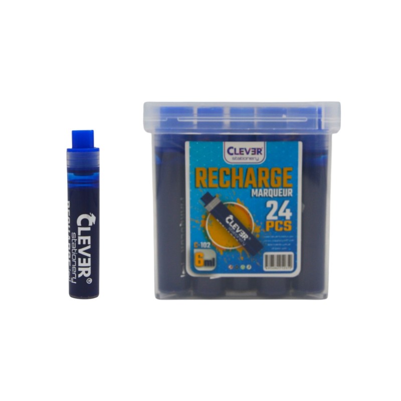 PAQUET DE 24 RECHARGES MARQUEUR TABLEAU CLEVER BLEU - 1