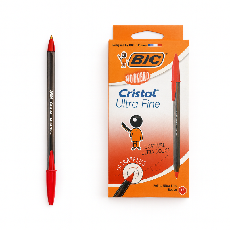 STYLO A BILLE - BIC ULTRA FINE - PAQUET DE 12 - ROUGE - 1