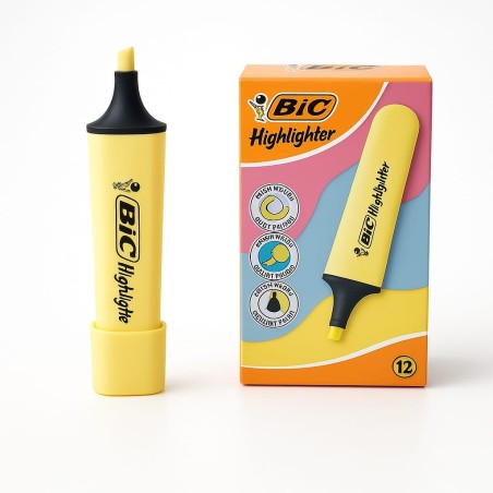 SURLIGNEUR BIC HL FLAT JAUNE PASTEL - PACK DE 12 - 1