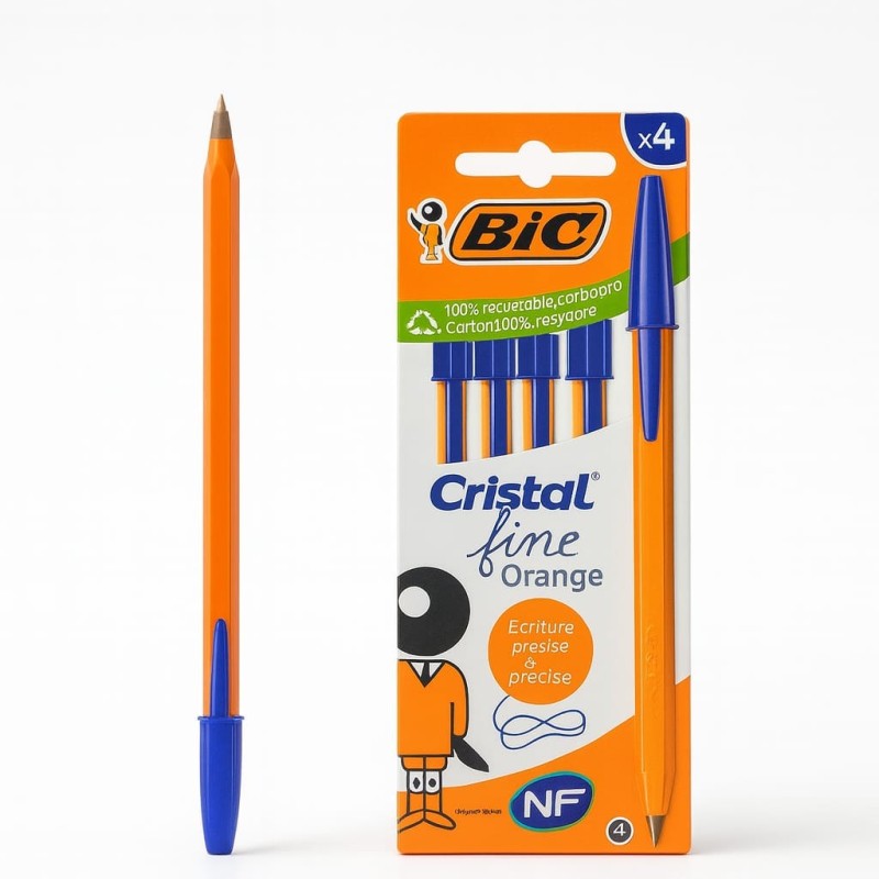 STYLO A BILLE BIC CRISTAL FINE ORANGE BLEU - PACK DE 4 - 1
