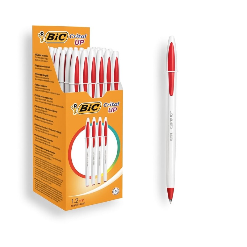 PAQUET DE 20 STYLOS A BILLE BIC UP CRISTAL ROUGE - 1