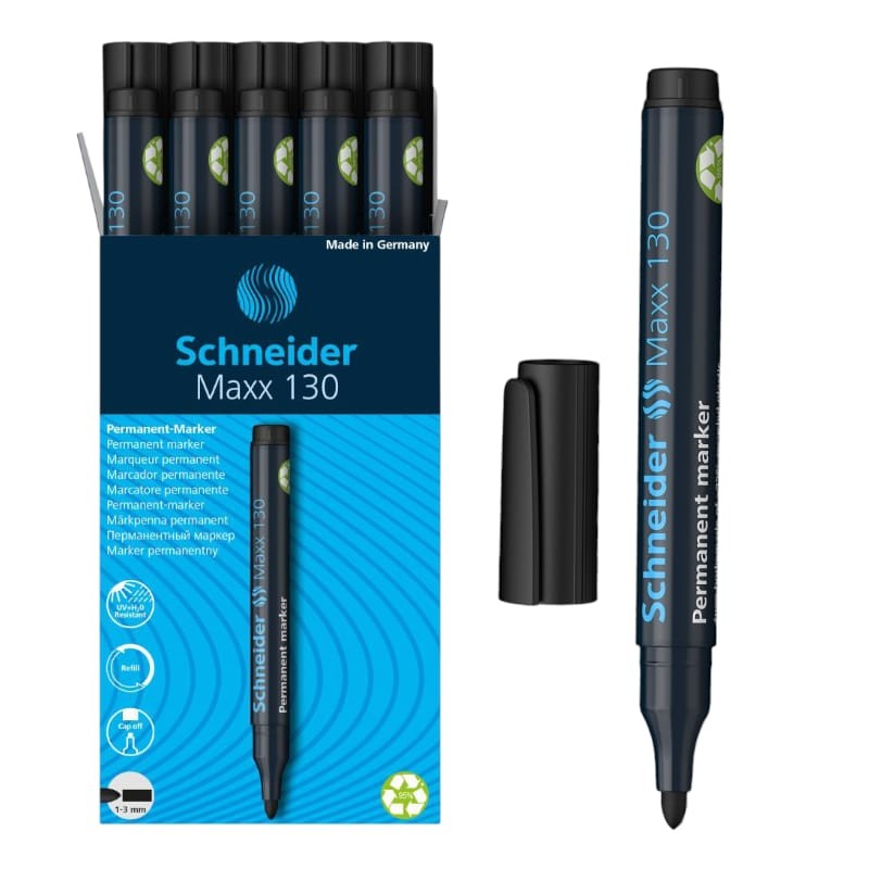 Marqueur Permanent SCHNEIDER Maxx 130 Noir - Paquet De 10 - Ref 113001 - 1